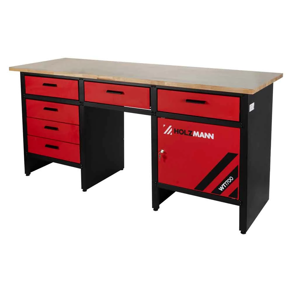 HOLZMANN - WT1700 Etabli Métallique De Travail 1700 Mm Avec Rangements 6 Tiroirs Et 1 Armoire