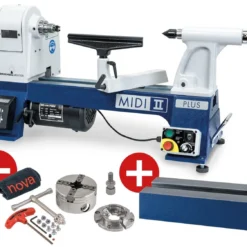 DRECHSELMEISTER - MIDI 2 PLUS - Mini Tour à Bois D'établi 400 Mm Avec Convertisseur + Mandrin Nova G3 Et Rallonge De Banc 280 Mm