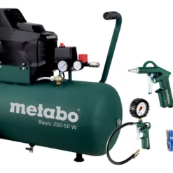 METABO - Basic 250-50 W Set Compresseur Pneumatique 1500W - 8 Bar - 50L - 95L / Min (avec Set D'outils à Air Comprimé LPZ 4)