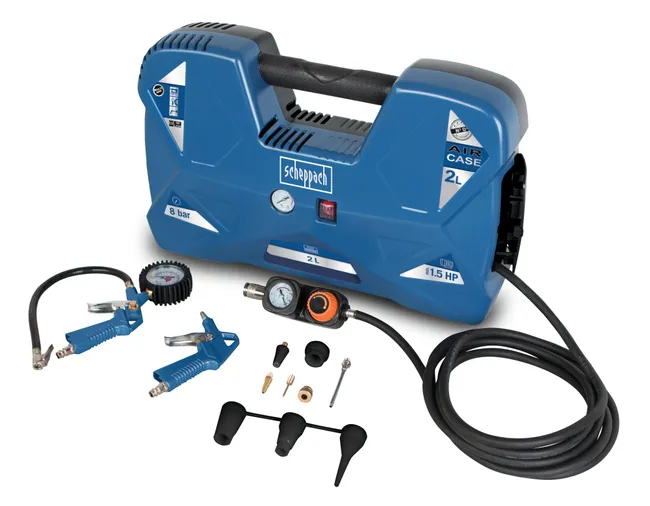 SCHEPPACH - Air Case Compresseur Portatif 2L 1100W Pression 8 Bar Max. + 12 Accessoires !